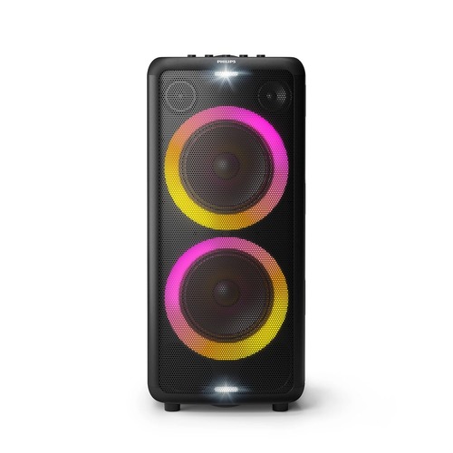 PHILIPS TAX5206/94 Party Speaker 160W Output 14 hrs Playtime 2X 8 Woofer & 2 x 2.5 TweeterGuitar & Mic Input Party Lights Trolley with Wheels (Black)